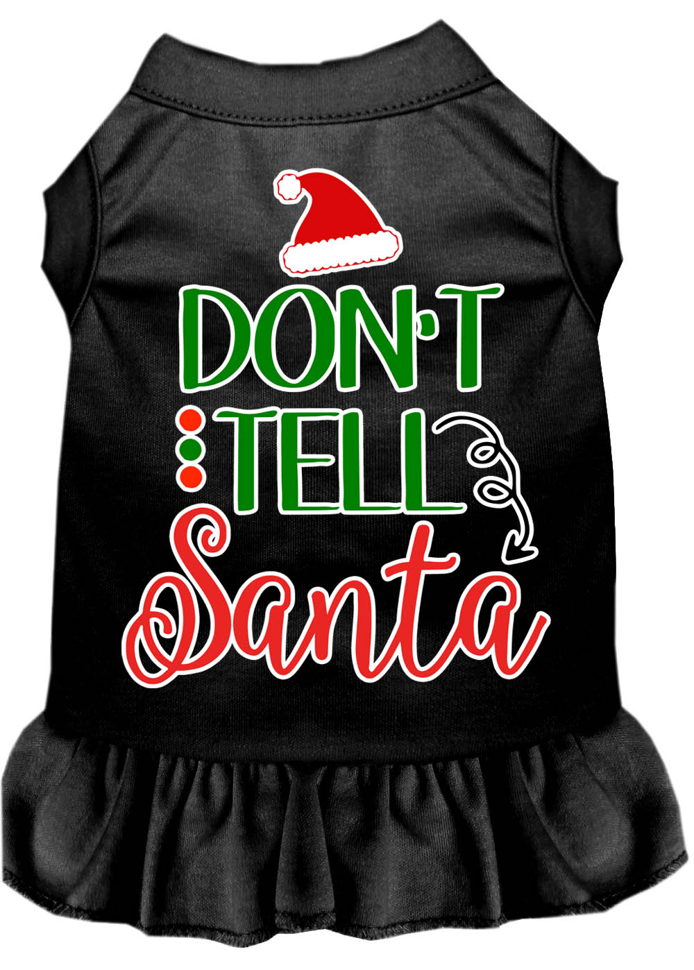 Don't Tell Santa Screen Print Dog Dress Black Med